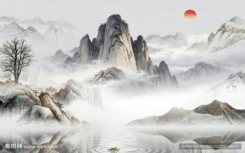 人气 简约中式山水 TIF分层