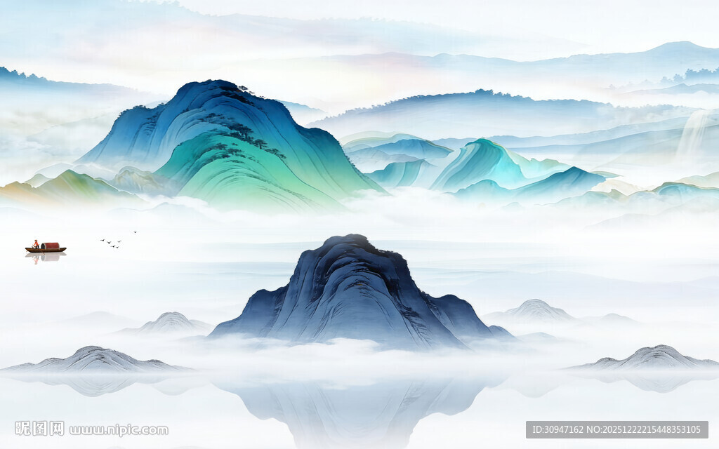 大气 简约中式山水 TIF分层