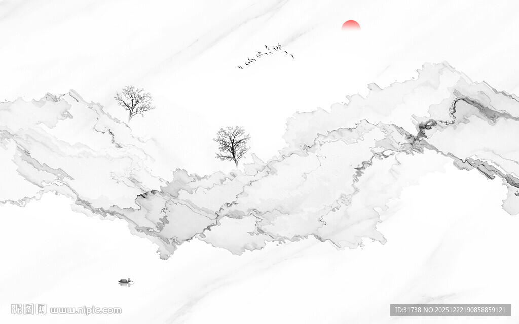 新中式壁画山水画电视背景墙