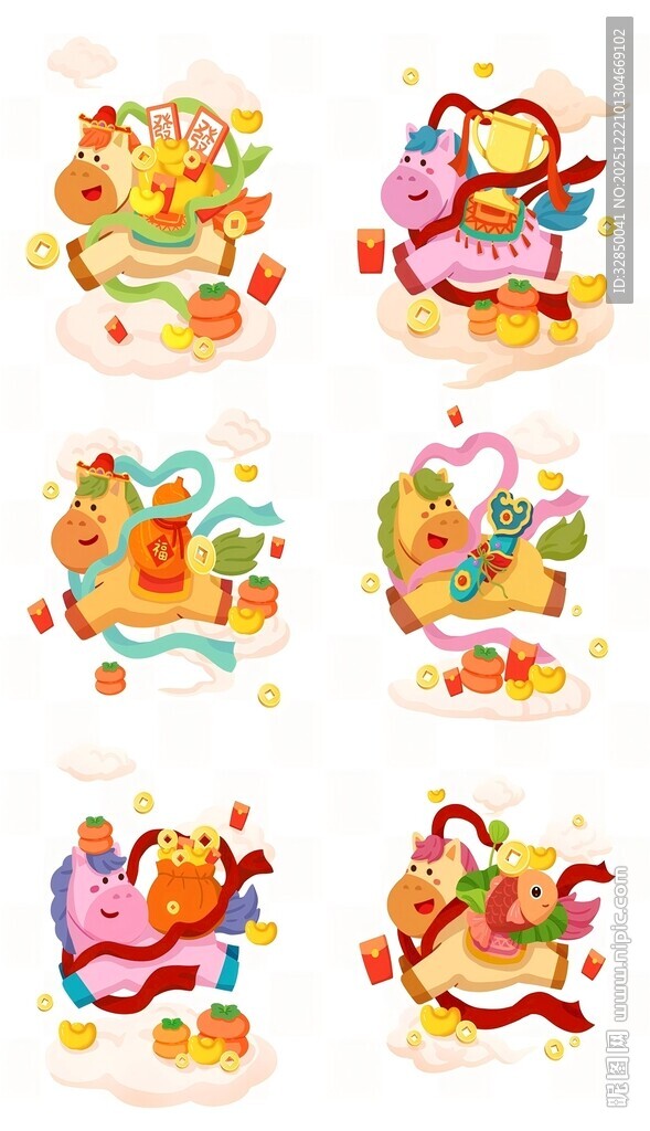 多彩卡通动物插画图案