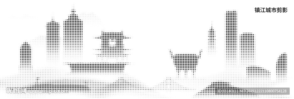 镇江城巿剪影圆点镂空图