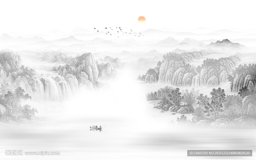 中式山水屏风画