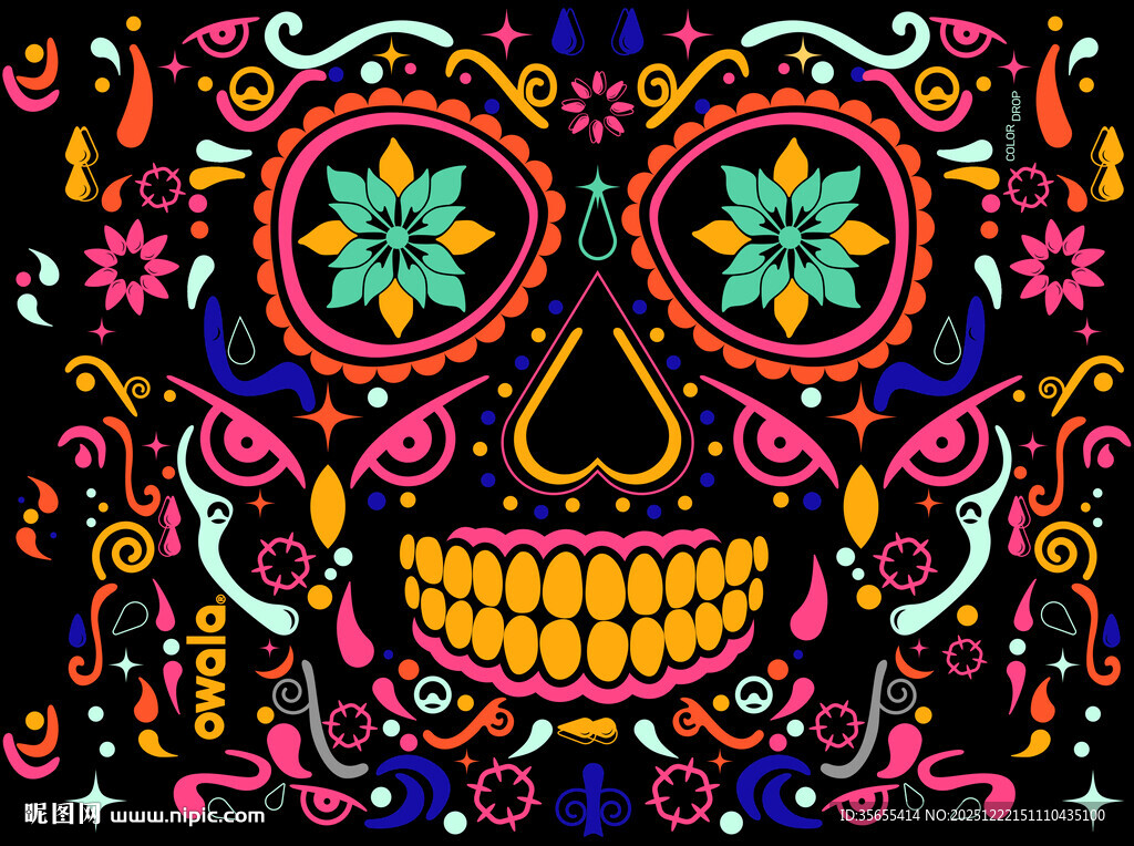 墨西哥风格彩色骷髅图案