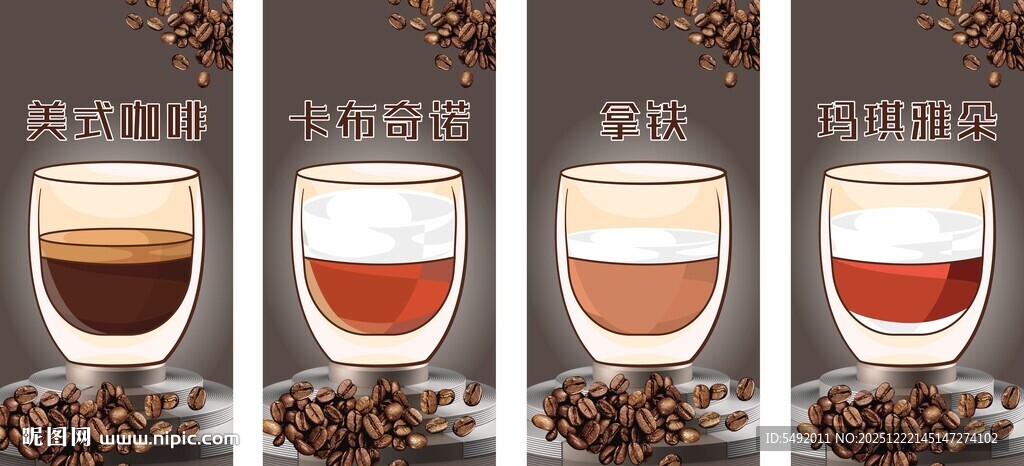 多样咖啡饮品展示