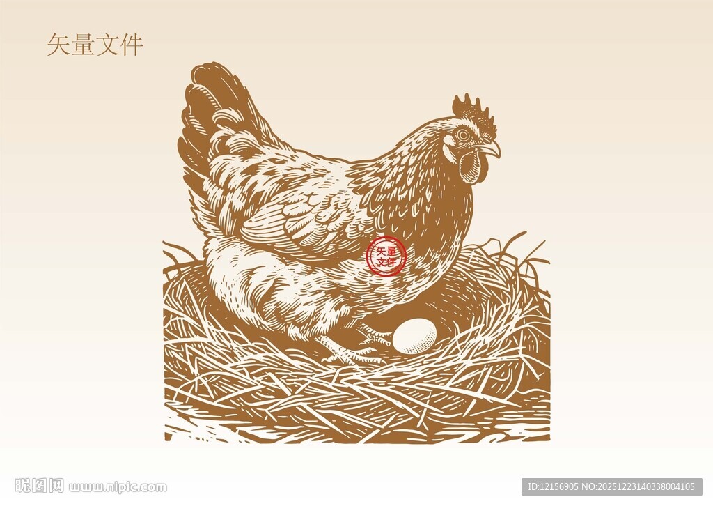 手绘鸡素描插画版画