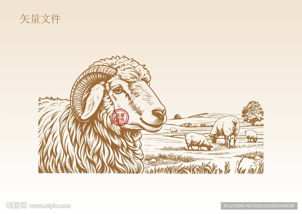 手绘羊素描插画