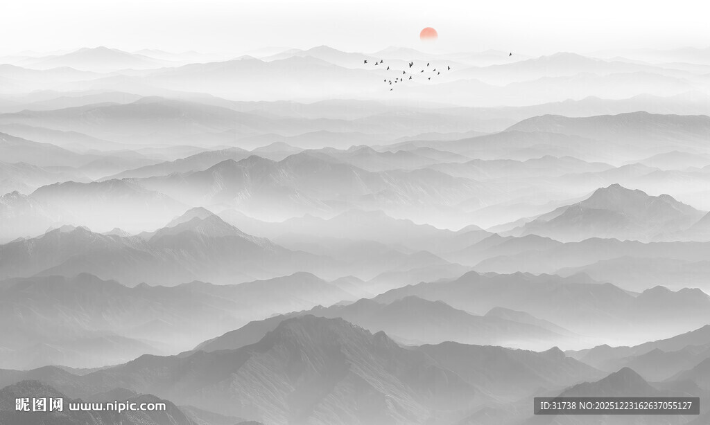 新中式意境山水画电视沙发背景墙