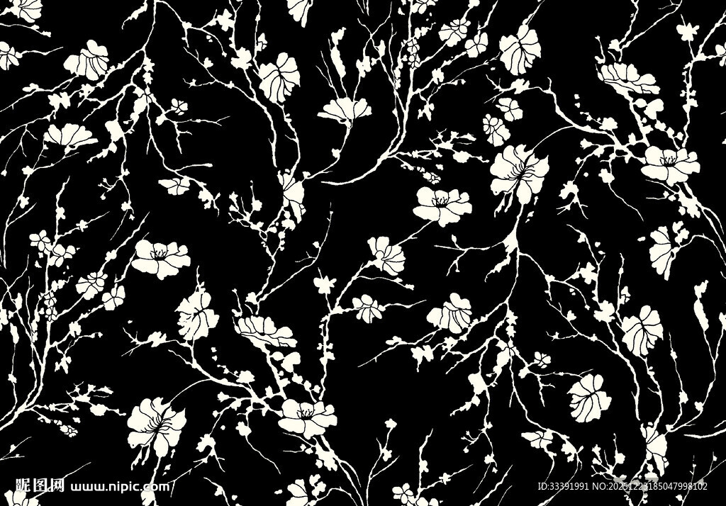 黑白花卉图案纹理背景