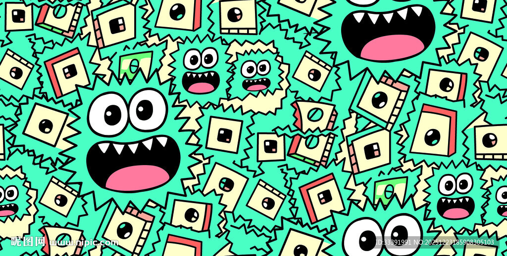 卡通怪物与钞票趣味图案