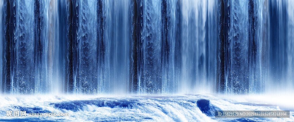 招财瀑布山水画