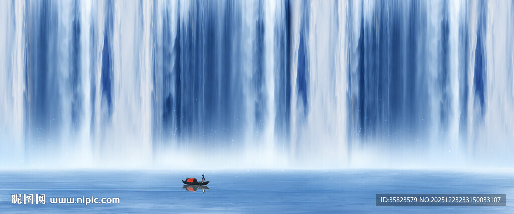 流水生财瀑布山水画