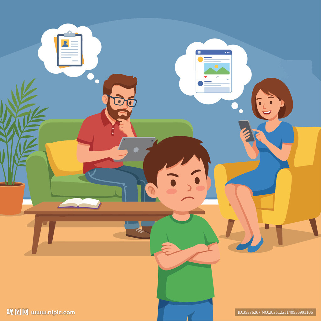 低头族家长忽视孩子