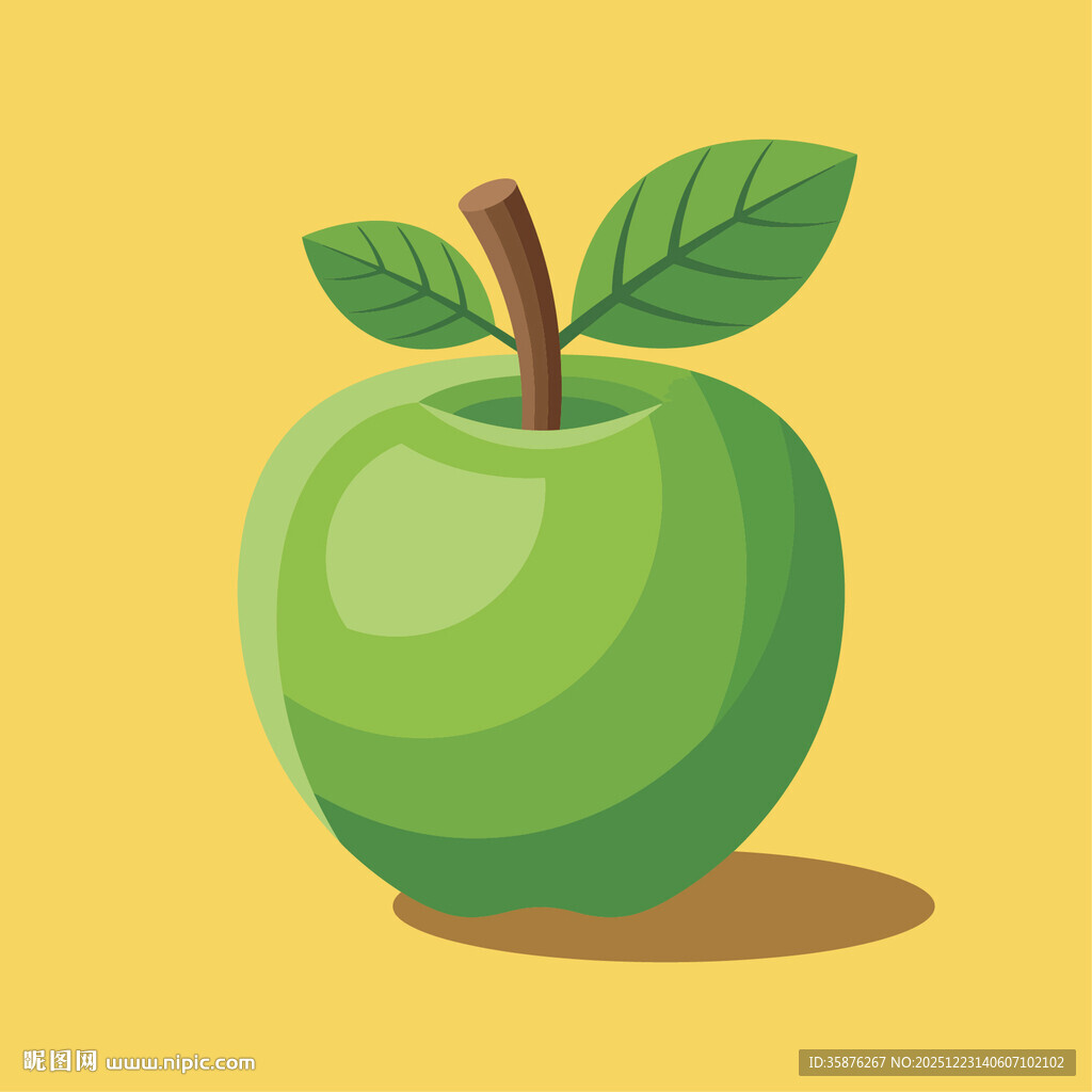 青翠红富士苹果插画