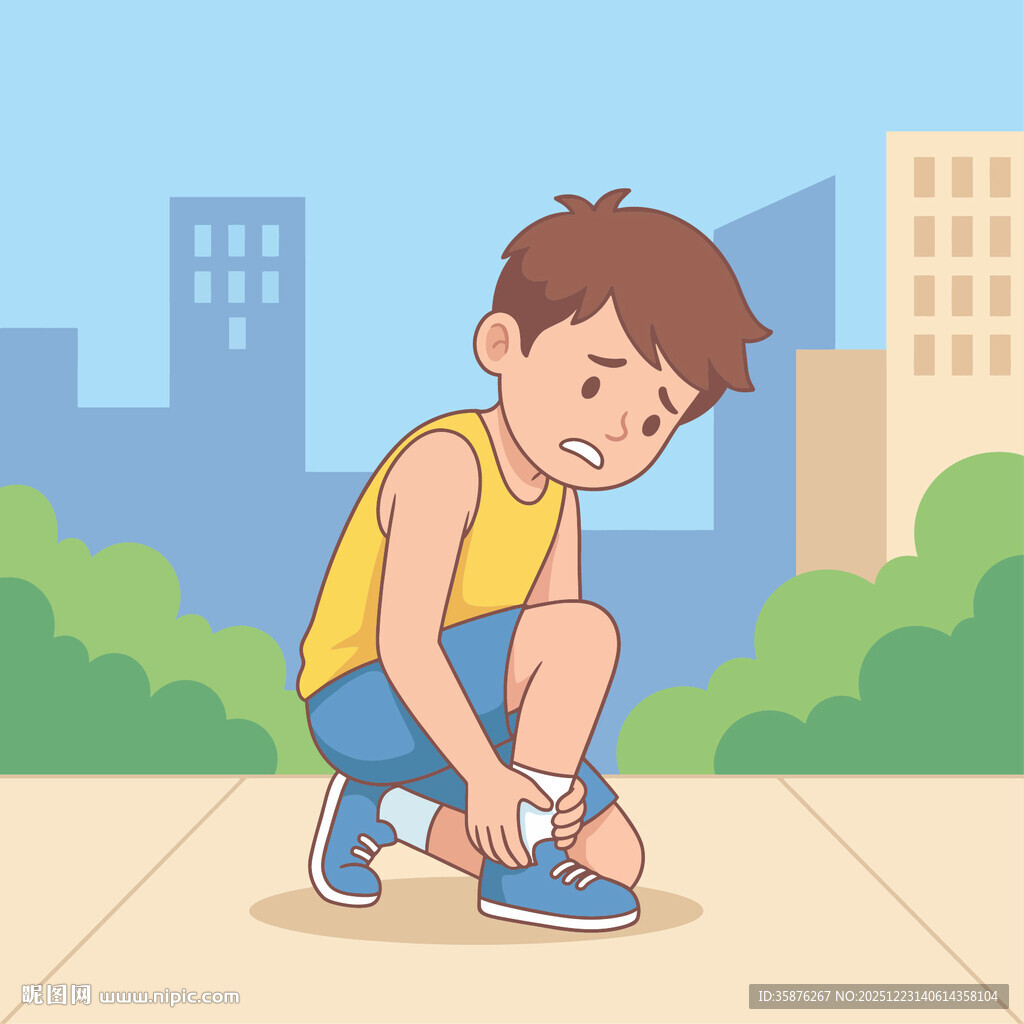 运动扭伤脚踝插画