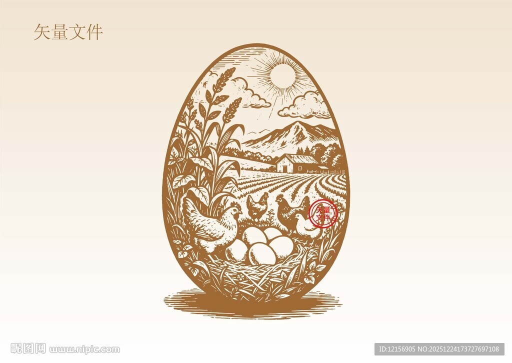 鸡蛋包装插画版画