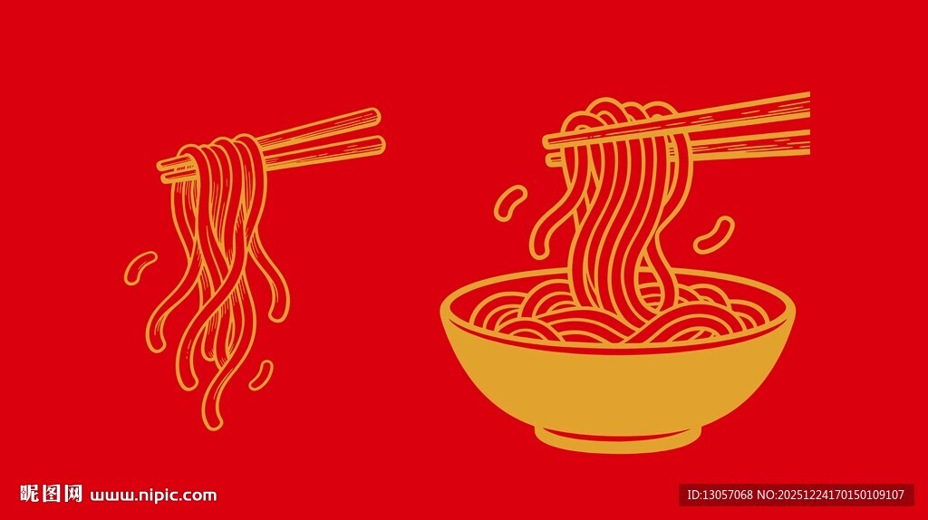 红色背景上的面条与碗