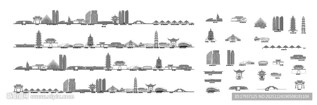 绍兴浙江城市建筑线描插画地标