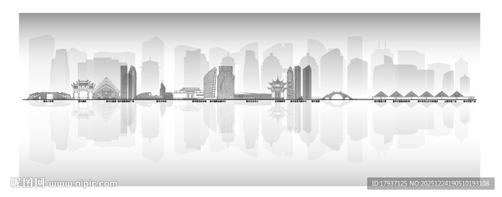 绍兴浙江城市建筑线描插画地标