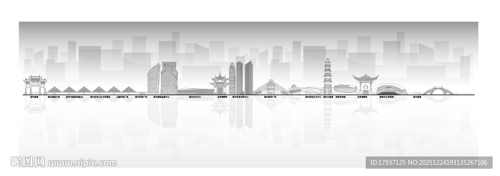 绍兴浙江城市建筑线描插画地标