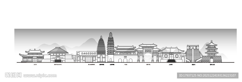 绍兴浙江城市建筑线描插画地标 