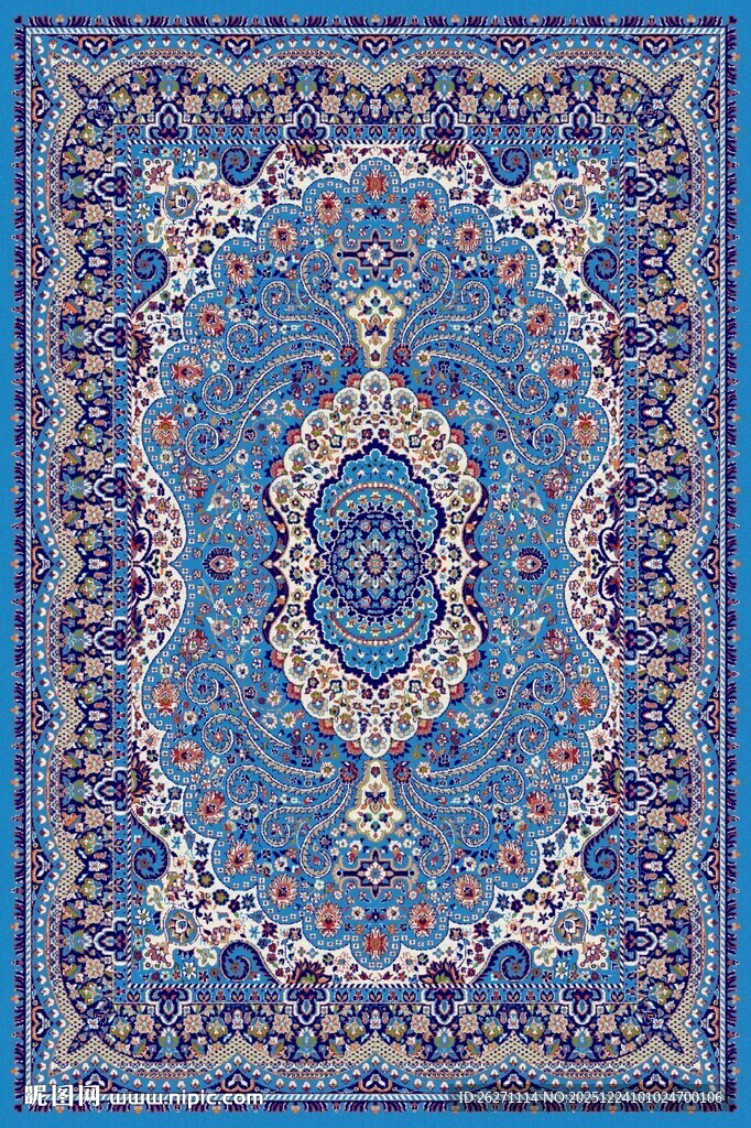 精美蓝色花纹传统地毯