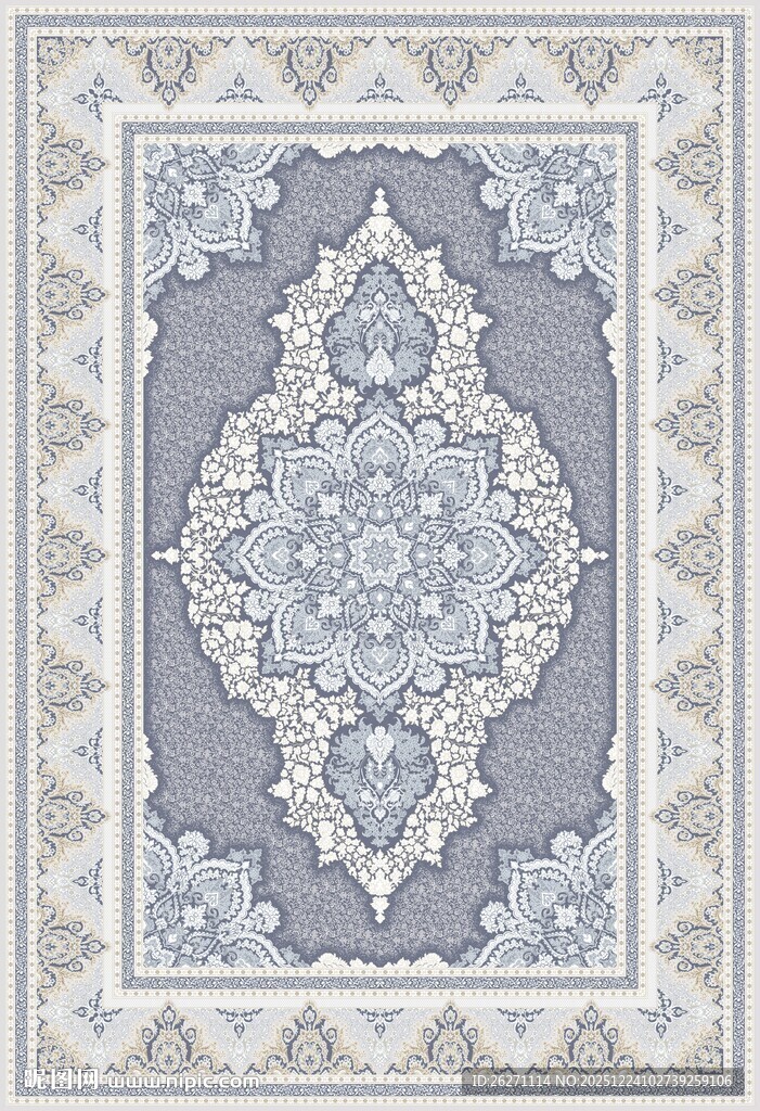优雅蓝白花纹地毯图案