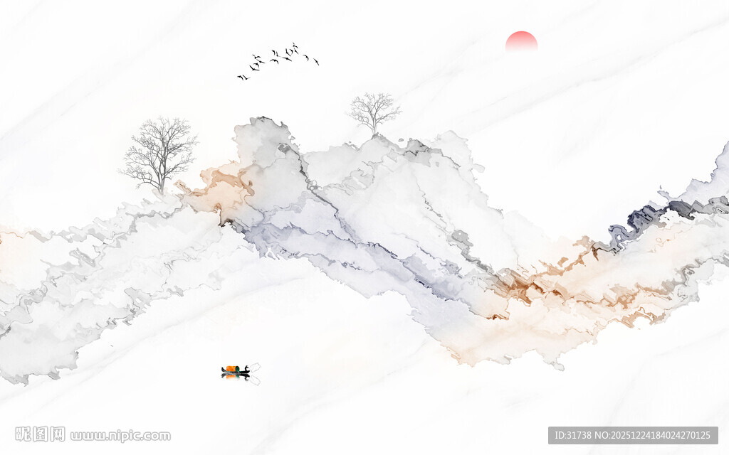 抽象水墨线条烟雾山水电视背景墙