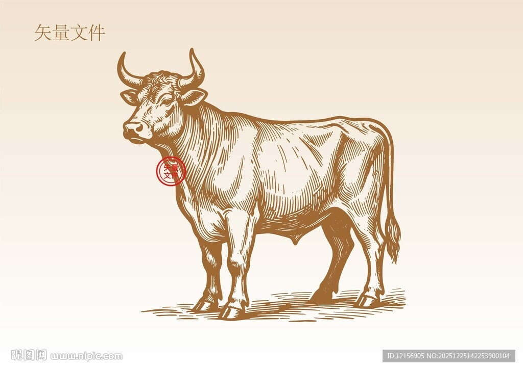 牛素描插画版画
