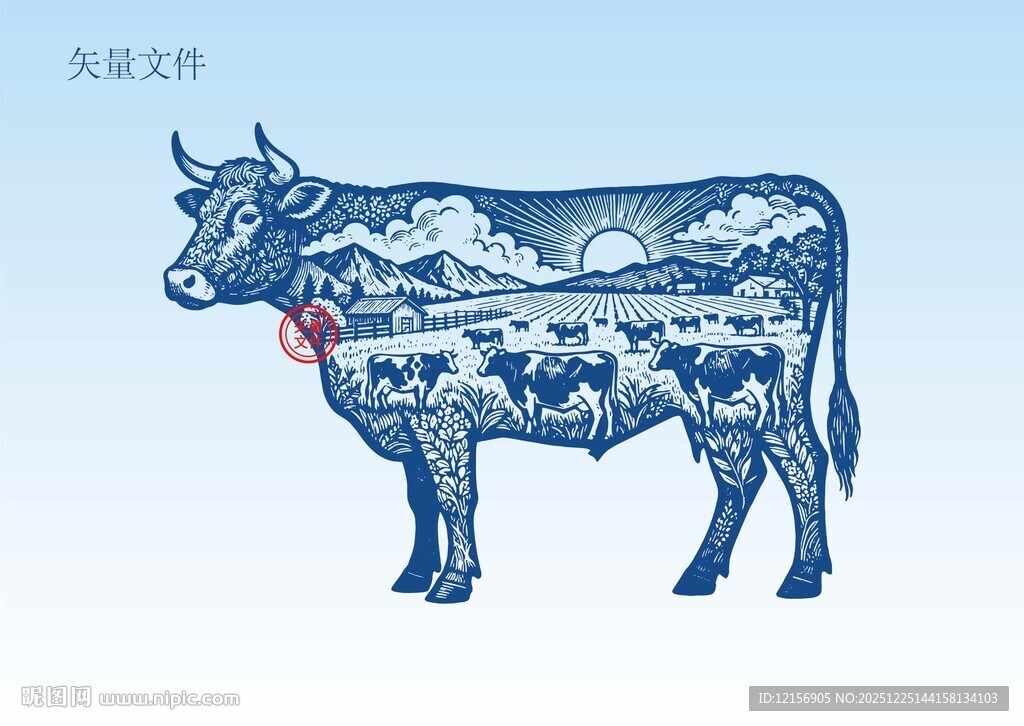 手绘牛素描插画