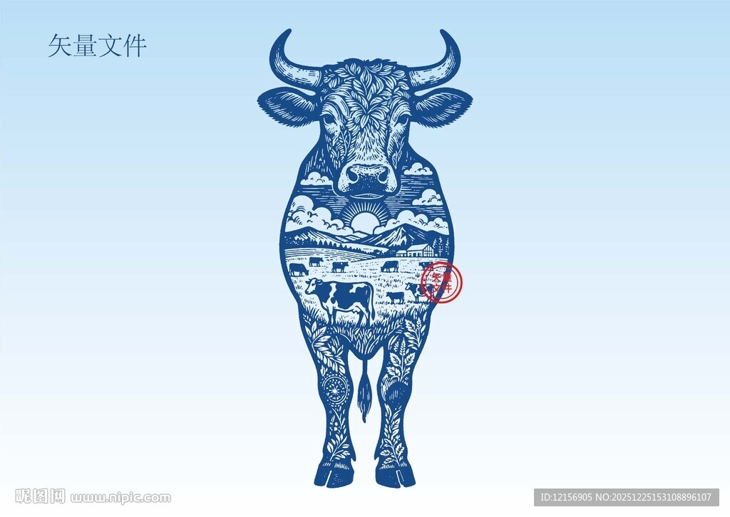 牛素描插画版画