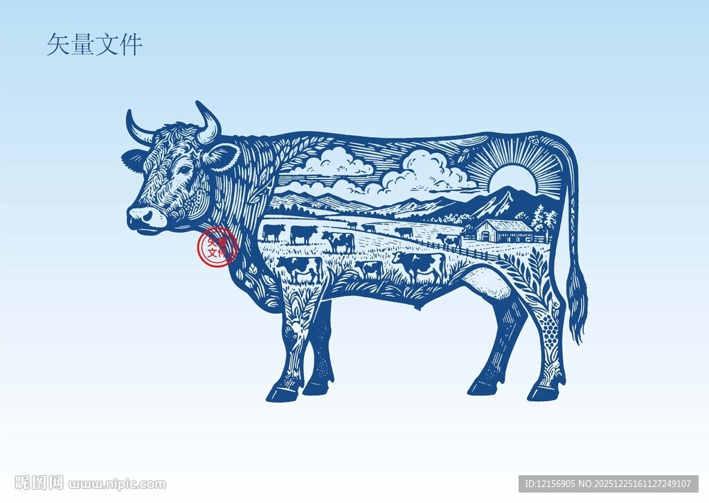 牛素描插画版画