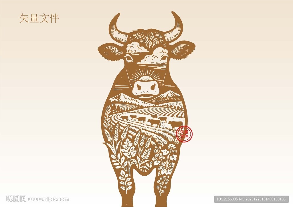 牛插画版画