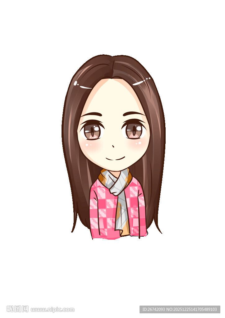 卡通风格长发女孩头像Q版