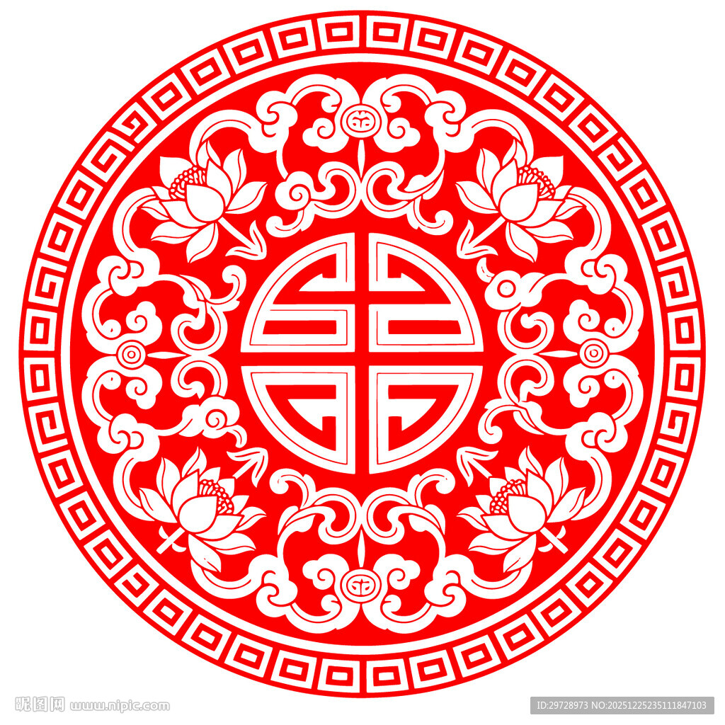 中式古典祥云花纹圆形边框