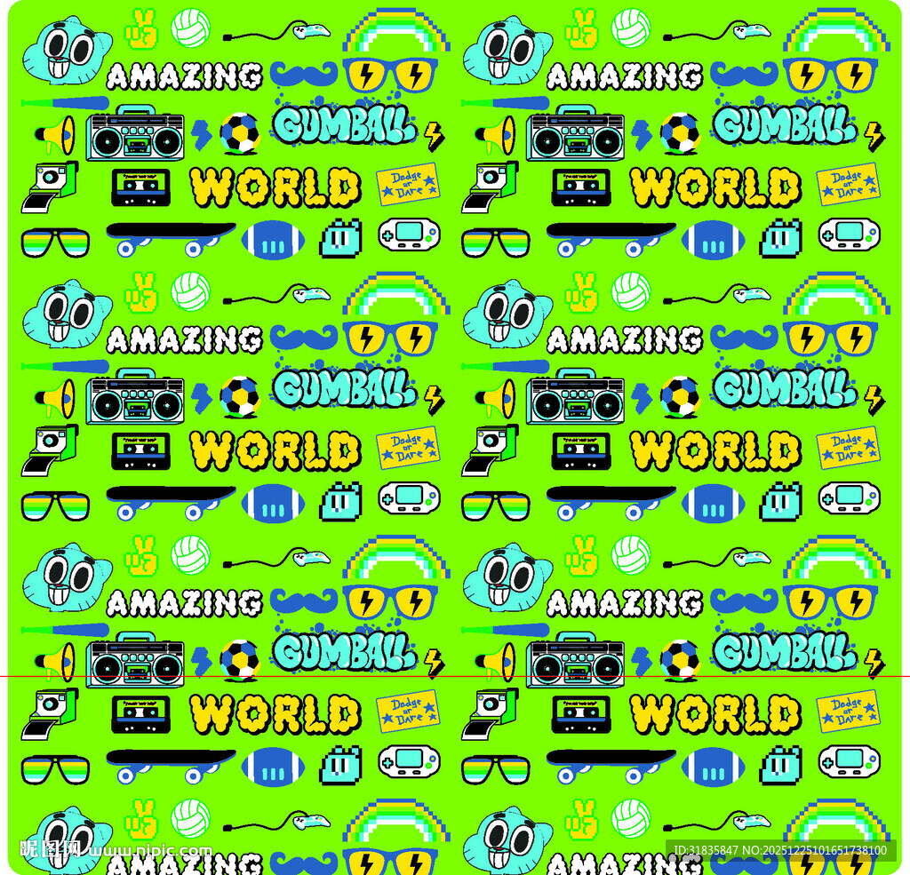 绿色卡通图案无缝背景图