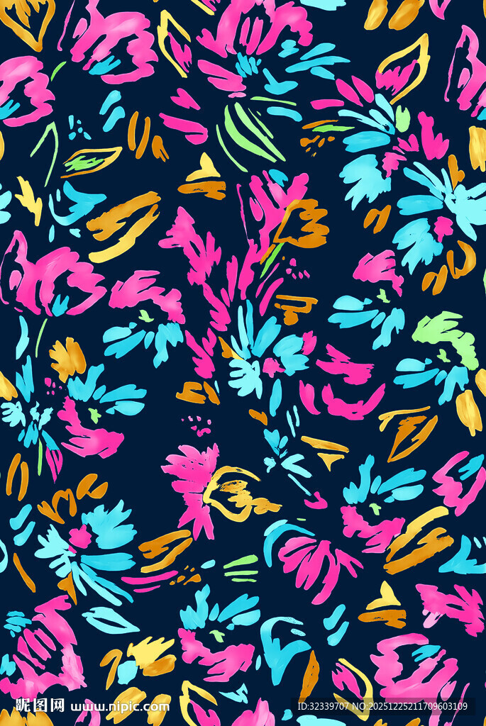 多彩花卉图案布料纹理