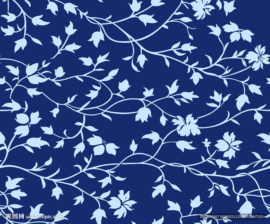 蓝底白花植物图案纹理