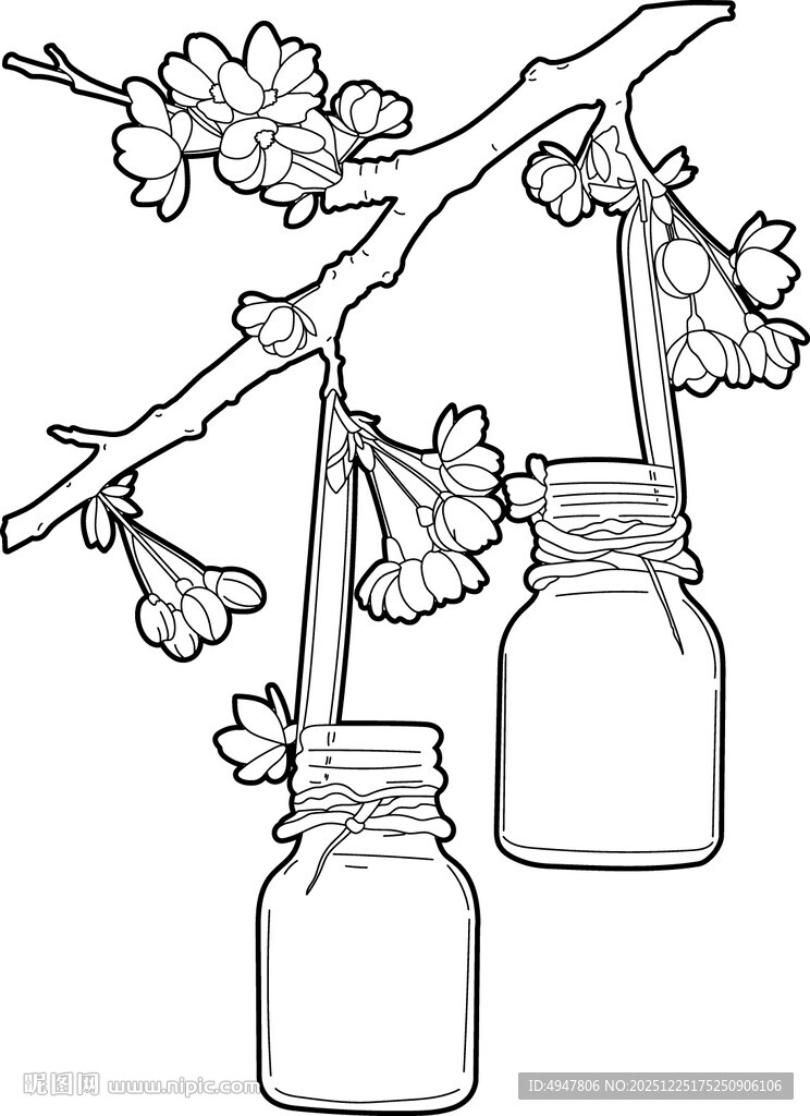 花枝悬瓶装饰图 矢量图