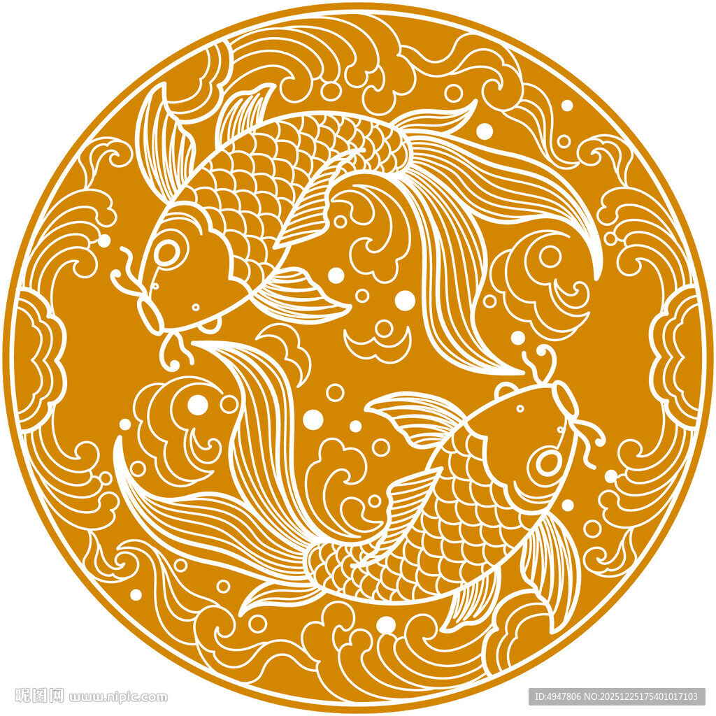 圆形双鱼吉祥图案 矢量图