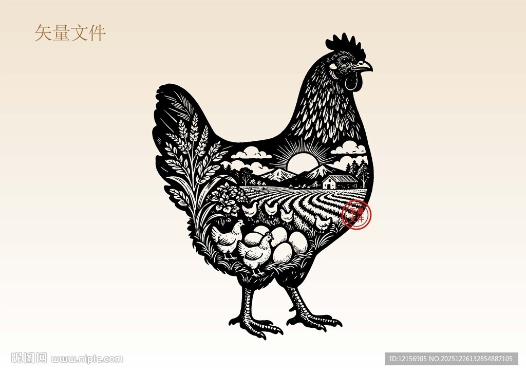手绘鸡插画