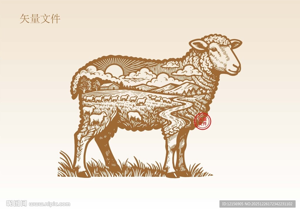 山羊素描插画版画