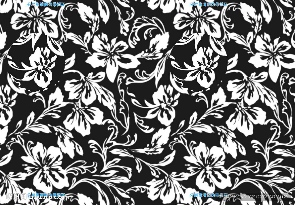 黑白花卉图案纹理背景