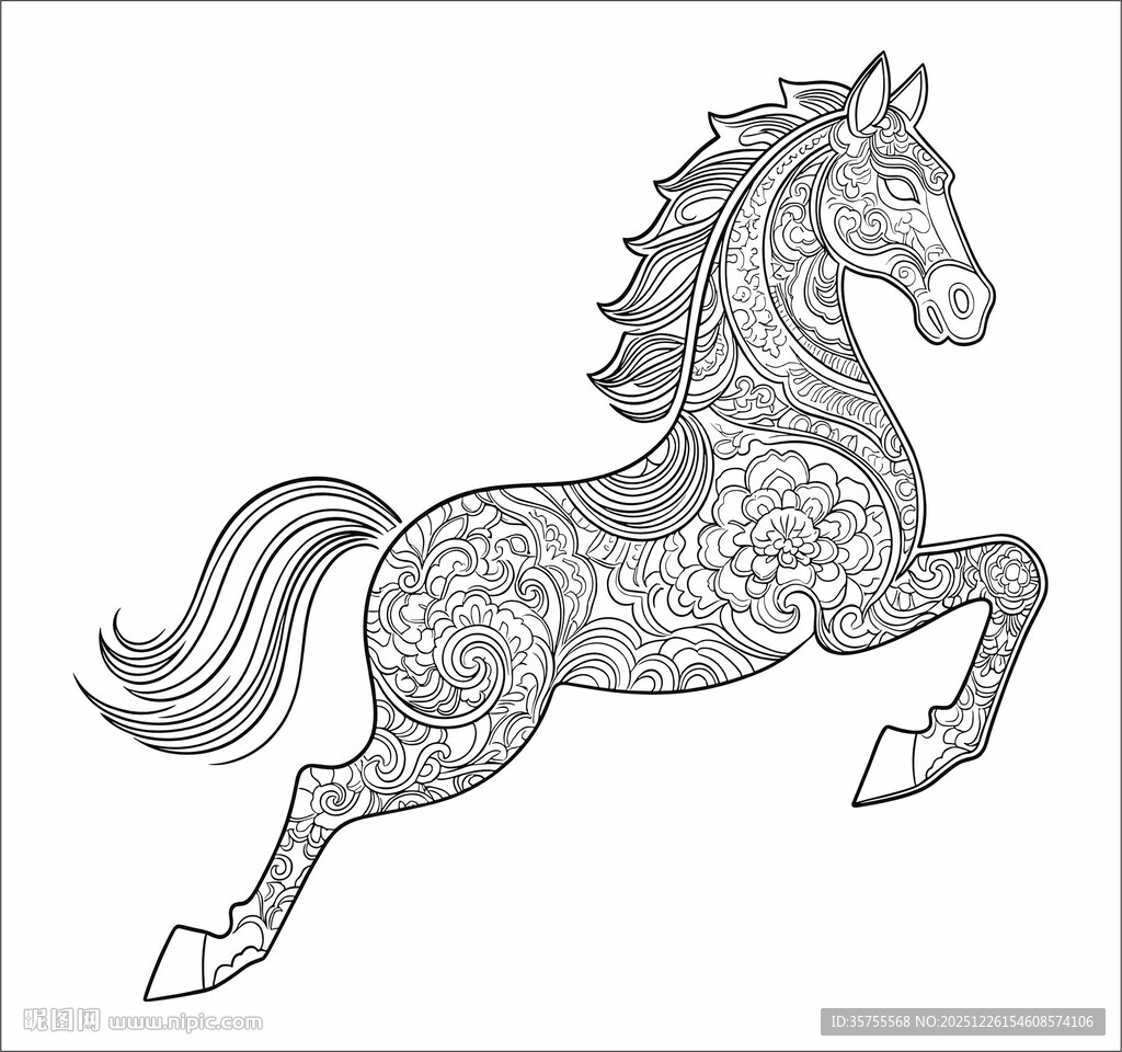 花纹装饰的奔腾骏马