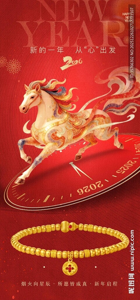 黄金珠宝马年元旦朋友圈海报