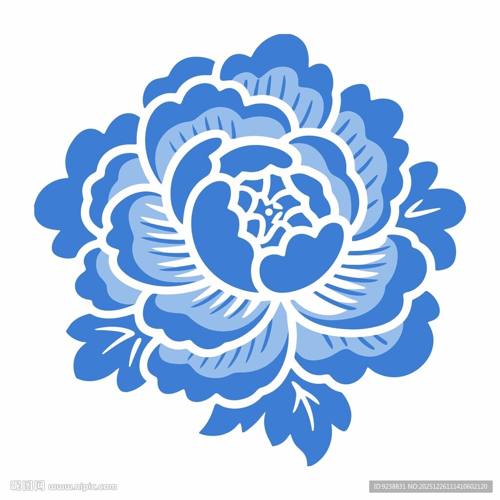 青花瓷牡丹插画