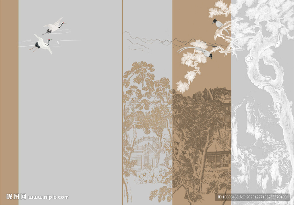 新中式花鸟山水背景墙