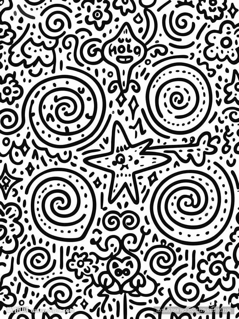黑白螺旋花纹装饰图案