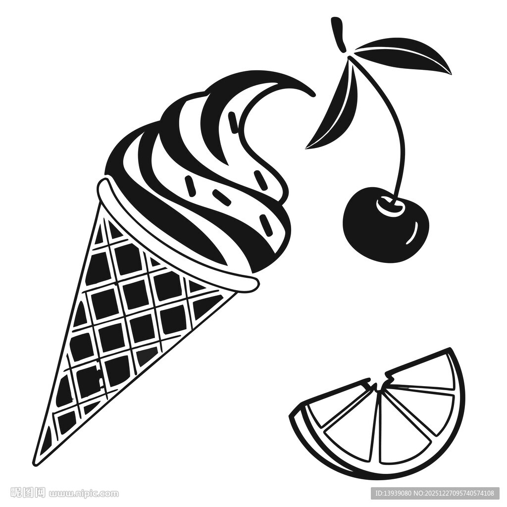 冰淇淋与水果插画