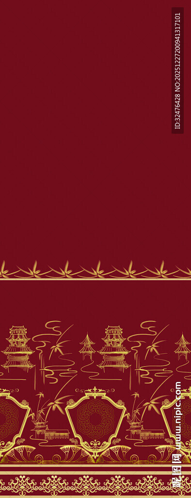 红色背景金色花纹图案汉服