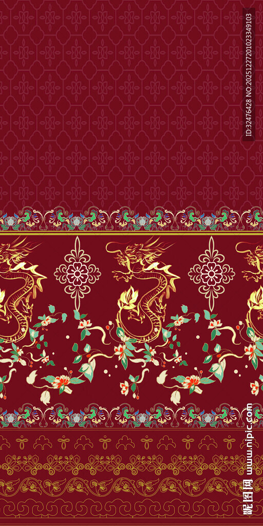 中式传统花纹红色装饰图案汉服